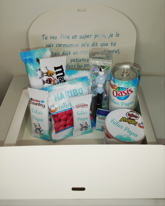 Coffret gourmand futur papa personnalisée à offrir, coffret cadeau, box personnalisée - Thèmes aux choix